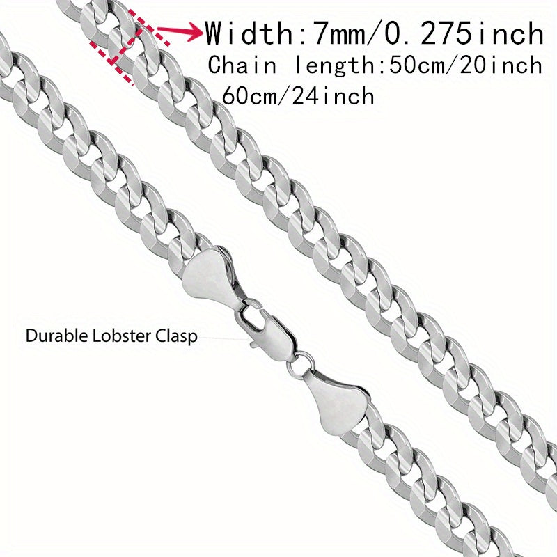 Top Pick: Trendy 925 Sterling Silver Plated Cuban Link Chain Necklace for Men, 7mm White Bronze, Perfect for Everyday and Formal Events