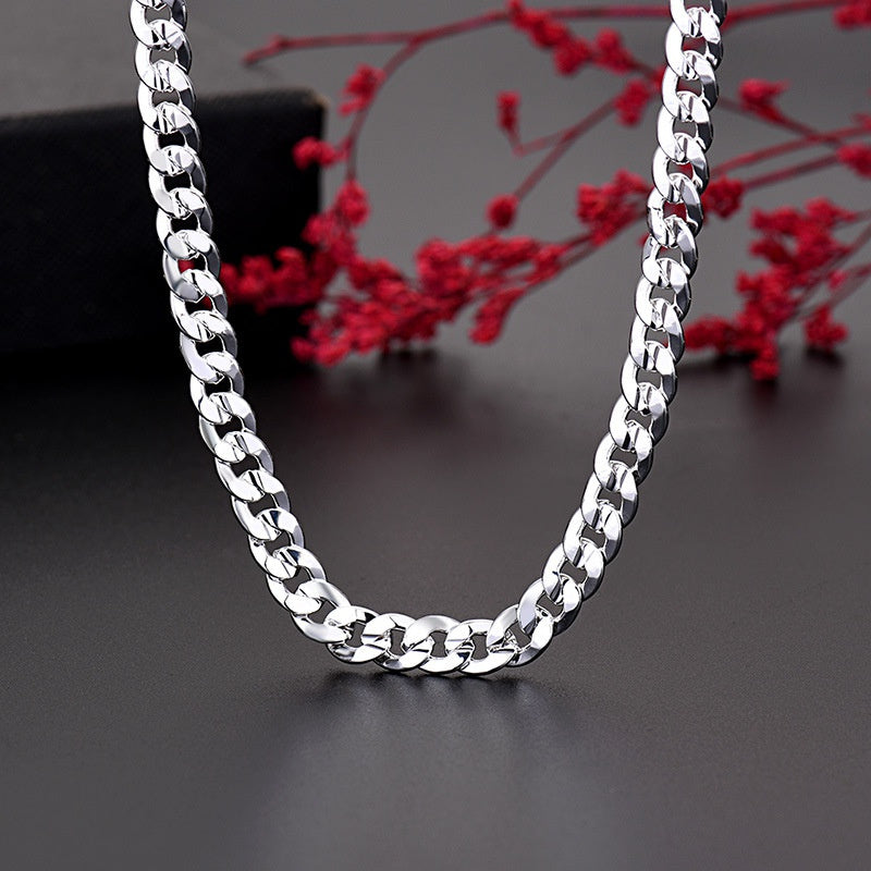 Top Pick: Trendy 925 Sterling Silver Plated Cuban Link Chain Necklace for Men, 7mm White Bronze, Perfect for Everyday and Formal Events