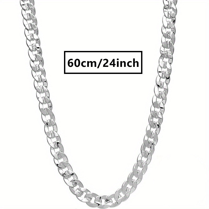 Top Pick: Trendy 925 Sterling Silver Plated Cuban Link Chain Necklace for Men, 7mm White Bronze, Perfect for Everyday and Formal Events