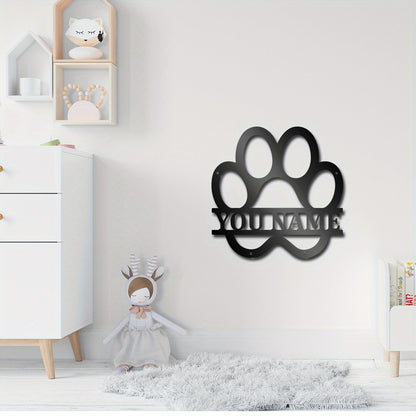 Customize your space with a personalized metal dog paw wall art featuring your dog's name for a classic touch to your decor.