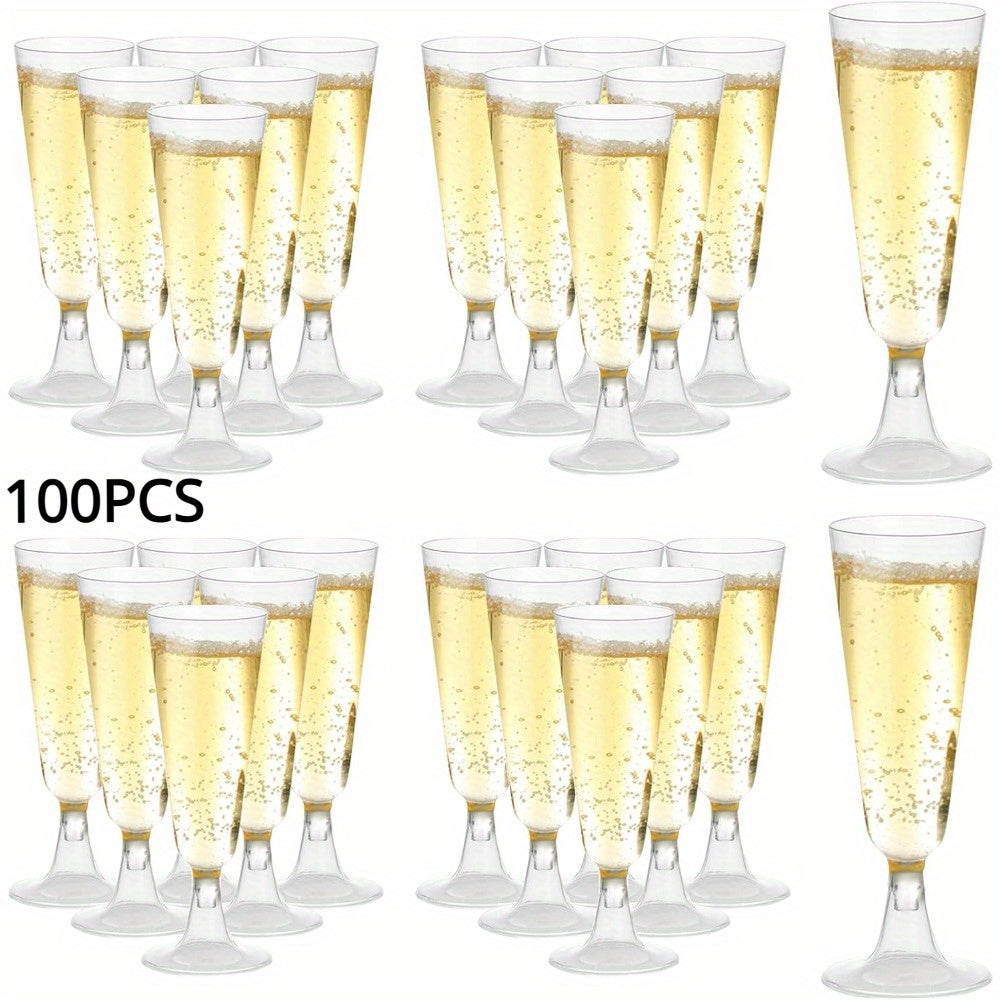 Set of 100 Elegant Plastic Stemware Pieces - Featuring Champagne Flutes, Wine Glasses, and Cocktail Glasses Perfect for Parties, Weddings, Picnics, and Family Gatherings