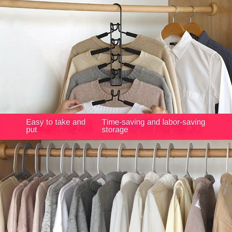 1pc 5-in-1 Multi-Layer Hanger with Detachable Pants Rack and Non-Slip Sponge - Durable Metal Organizer for T-Shirts and Jeans, Polished Finish