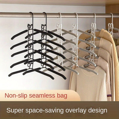 1pc 5-in-1 Multi-Layer Hanger with Detachable Pants Rack and Non-Slip Sponge - Durable Metal Organizer for T-Shirts and Jeans, Polished Finish