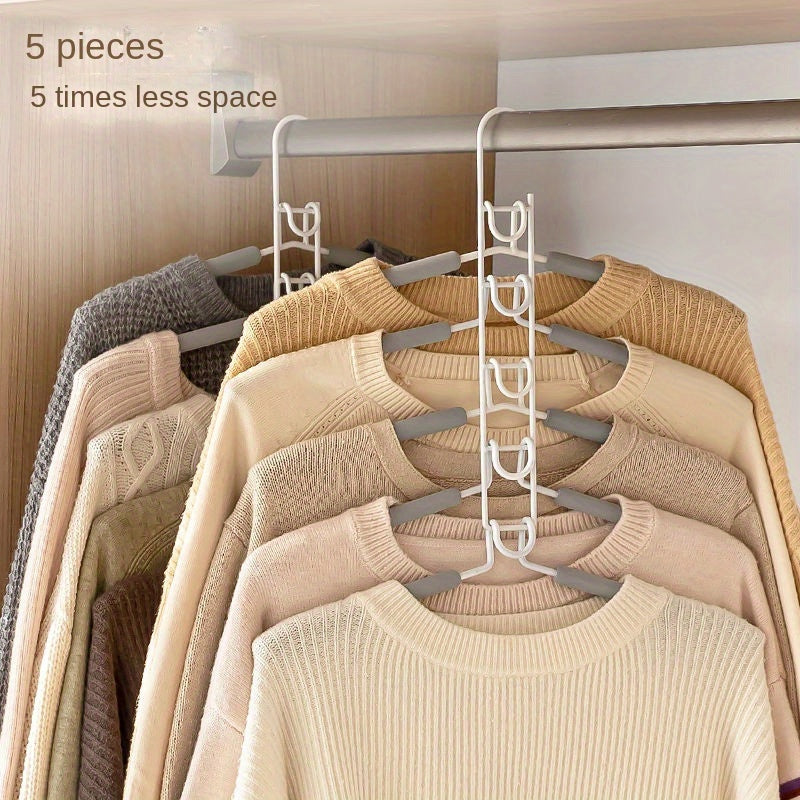 1pc 5-in-1 Multi-Layer Hanger with Detachable Pants Rack and Non-Slip Sponge - Durable Metal Organizer for T-Shirts and Jeans, Polished Finish