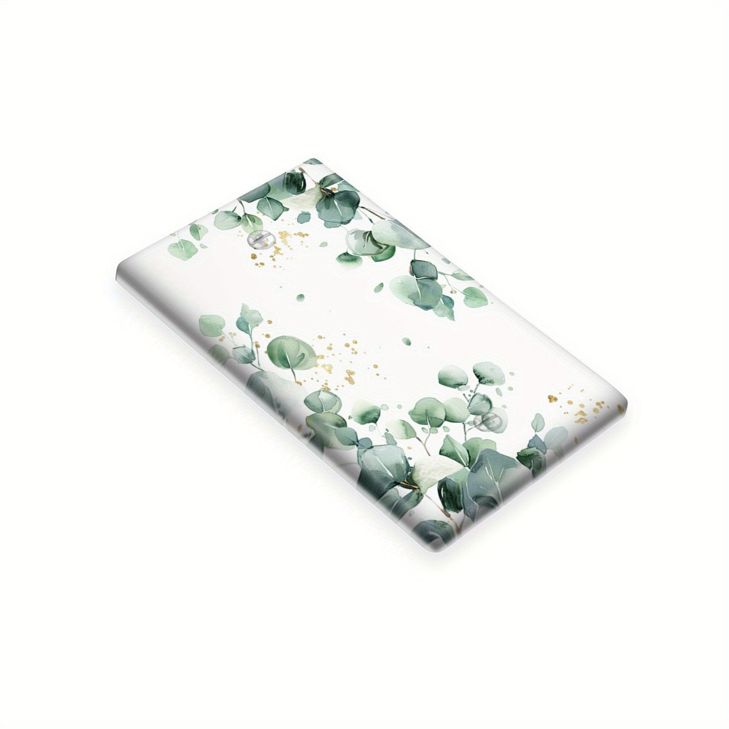 Green leaves pattern print single rocker light switch cover with white and golden accents, decorative and unbreakable, double hole plate, no wiring needed.