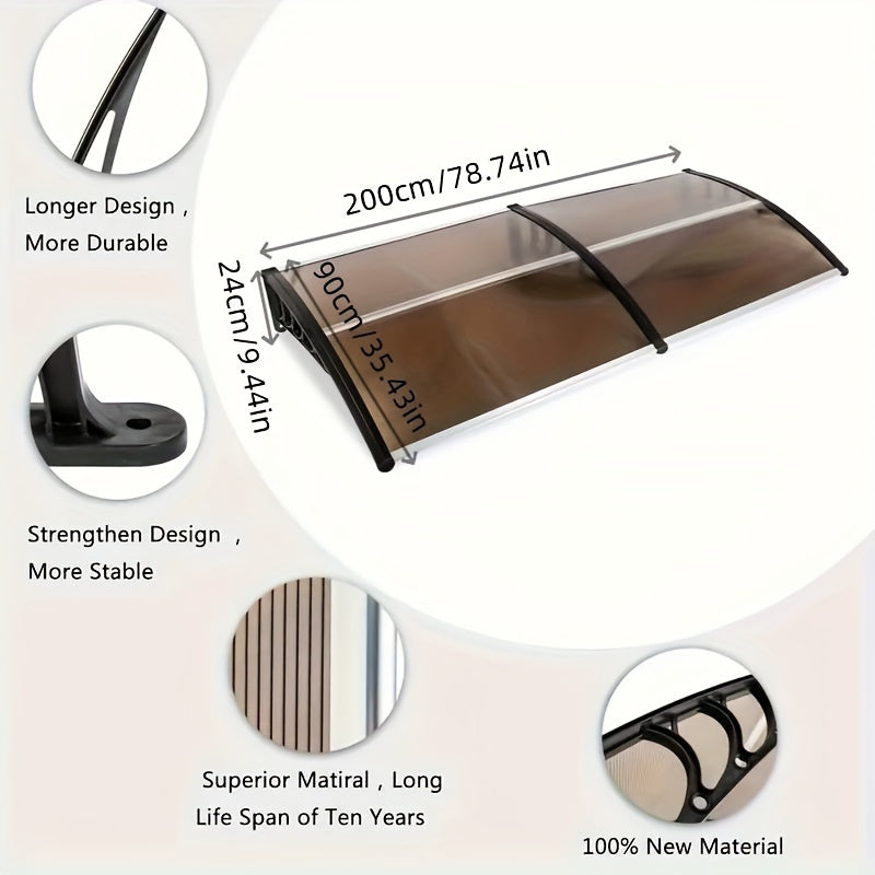 UV-Protected Waterproof Exterior Awning for Doors & Windows, 203.2x96.52cm, Easy Install - Weatherproof Brown Design