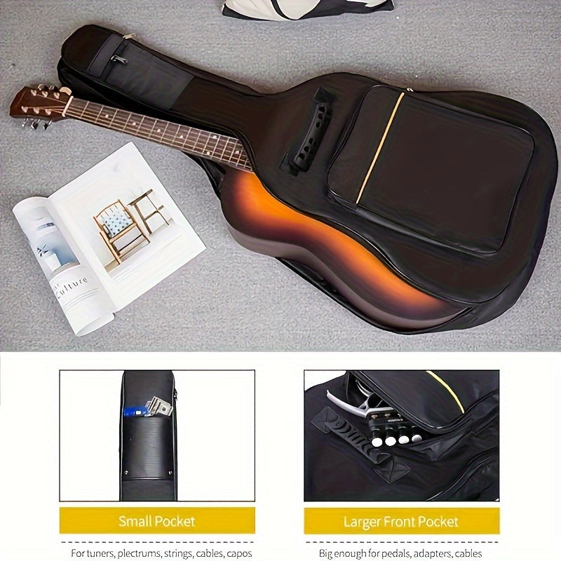 Sturdy black guitar case made of Oxford fabric with thick padding for standard acoustic and classical guitars.