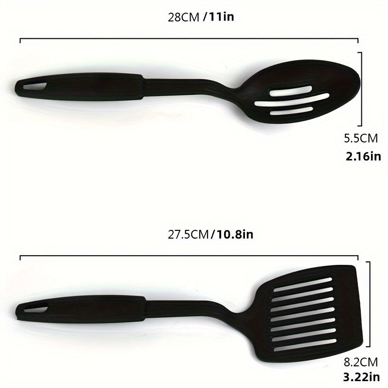 Set of 6 Kitchen Utensils: Comes with Ladle, Spoon, Slotted Spoons, Spatula, Slotted Turner, and Spaghetti Server - Sturdy Plastic Cooking Tools for Home Use