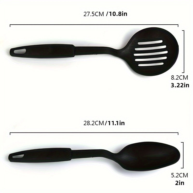 Set of 6 Kitchen Utensils: Comes with Ladle, Spoon, Slotted Spoons, Spatula, Slotted Turner, and Spaghetti Server - Sturdy Plastic Cooking Tools for Home Use