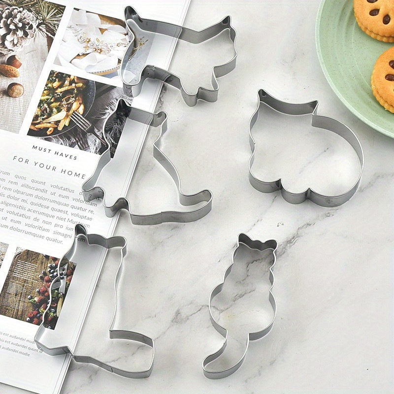 Adorable Stainless Steel Kitten Cookie Mold, Mousse Ring, and Creative Cartoon Fruit Cutting Mold for Baking