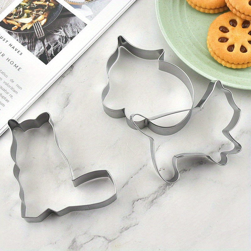 Adorable Stainless Steel Kitten Cookie Mold, Mousse Ring, and Creative Cartoon Fruit Cutting Mold for Baking