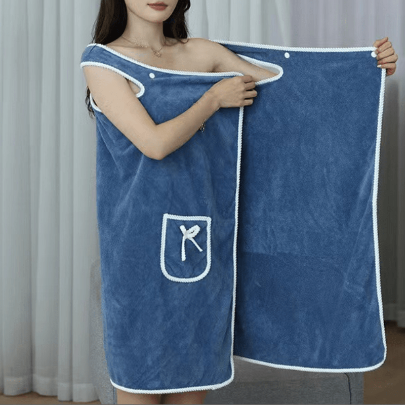 Coral velvet bath towel with bow pocket, space-themed skirt for adults, quick-dry polyester, geometric pattern, button closure.