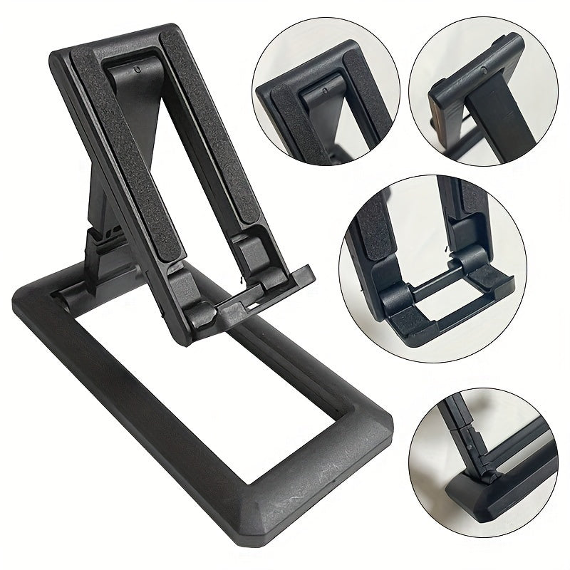 Portable, foldable phone stand made of durable, high-quality plastic, suitable for all devices.