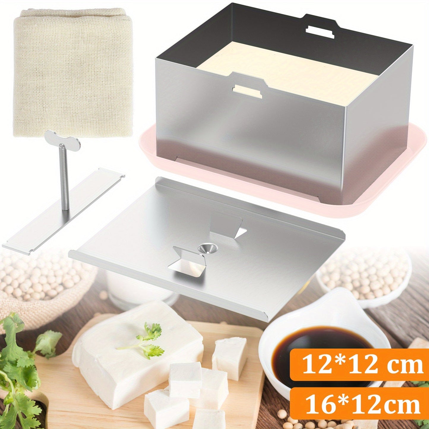 Easily Make Homemade Tofu with our Adjustable Stainless Steel Tofu Press Kit - Includes Drip Tray & Cloth - Dishwasher Safe and Simple to Use