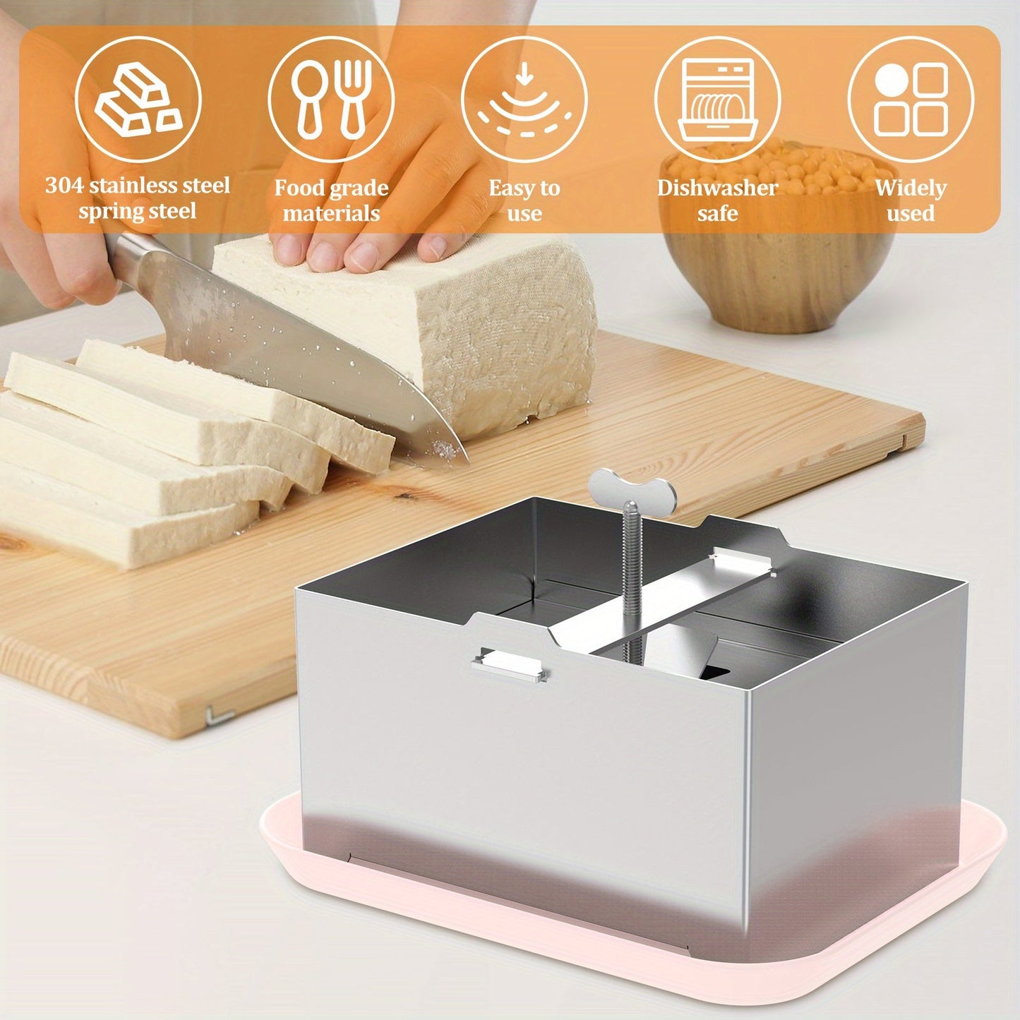 Easily Make Homemade Tofu with our Adjustable Stainless Steel Tofu Press Kit - Includes Drip Tray & Cloth - Dishwasher Safe and Simple to Use