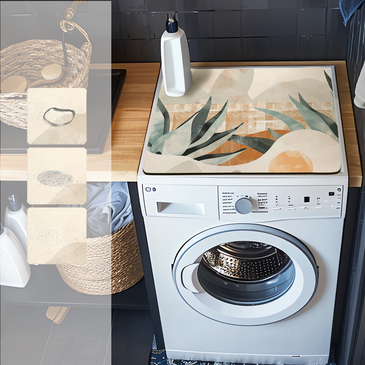 Dust Cover for Washing Machine, featuring Bohemian Sun and Agave Plant design - 60cm x 50cm - Perfect for Kitchen and Bathroom Décor