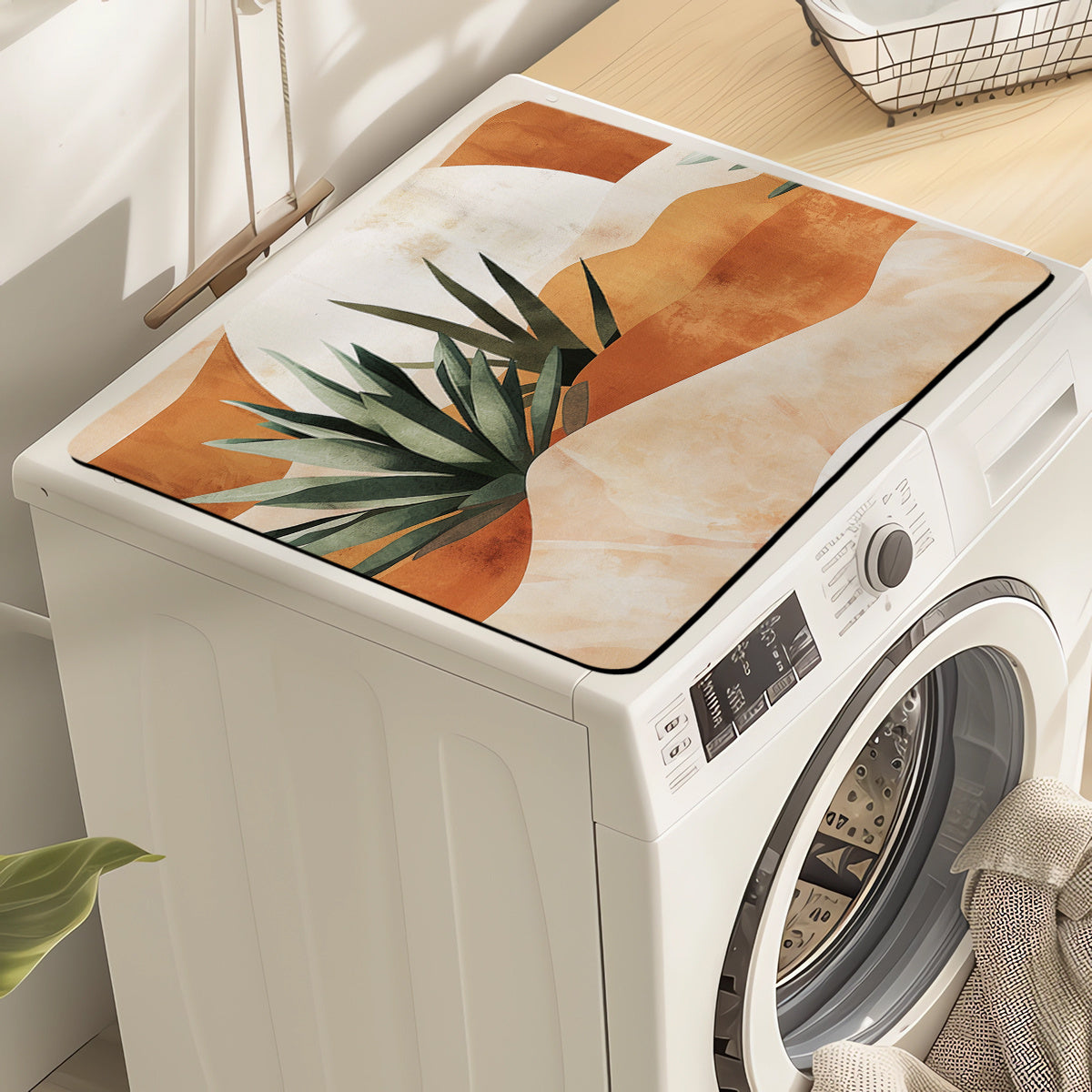 Dust Cover for Washing Machine, featuring Bohemian Sun and Agave Plant design - 60cm x 50cm - Perfect for Kitchen and Bathroom Décor