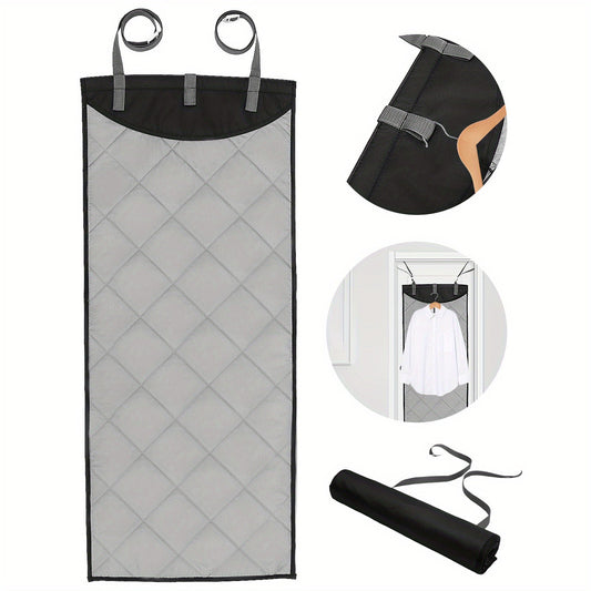 The Over The Door Press Pad is heat-resistant and designed for steaming clothes. This vertical hanging pad easily attaches to any door and can be folded for convenience. Measuring 114.99×47.98cm, this portable pad is perfect for quick and efficient