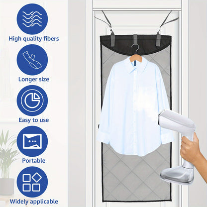 The Over The Door Press Pad is heat-resistant and designed for steaming clothes. This vertical hanging pad easily attaches to any door and can be folded for convenience. Measuring 114.99×47.98cm, this portable pad is perfect for quick and efficient