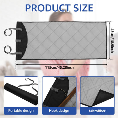 The Over The Door Press Pad is heat-resistant and designed for steaming clothes. This vertical hanging pad easily attaches to any door and can be folded for convenience. Measuring 114.99×47.98cm, this portable pad is perfect for quick and efficient