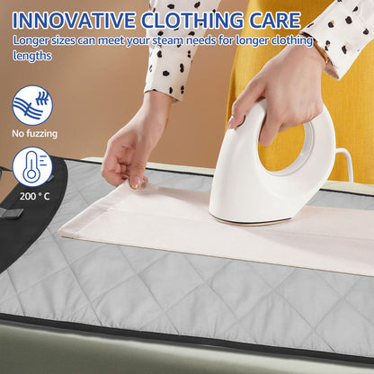 The Over The Door Press Pad is heat-resistant and designed for steaming clothes. This vertical hanging pad easily attaches to any door and can be folded for convenience. Measuring 114.99×47.98cm, this portable pad is perfect for quick and efficient