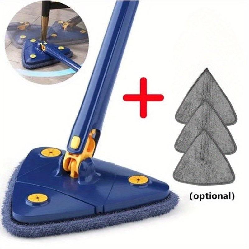 Home Cleaning Supplies - Triangle Mop with Extendable Metal and Plastic Handle, 360-Degree Rotating Head, 3 Washable Pads, Cleaning Compartment and Lid - Ideal for Living Room, Bedroom, Bathroom