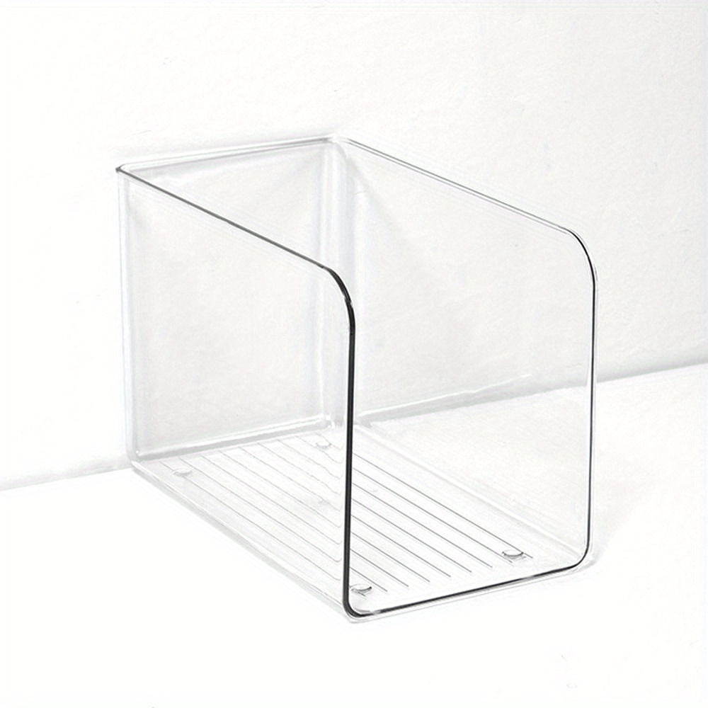 Premium acrylic book stand with transparent, U-shaped design and large capacity. Features non-slip base, easy-carry handles, and space-saving design for books and magazines. Ideal for home