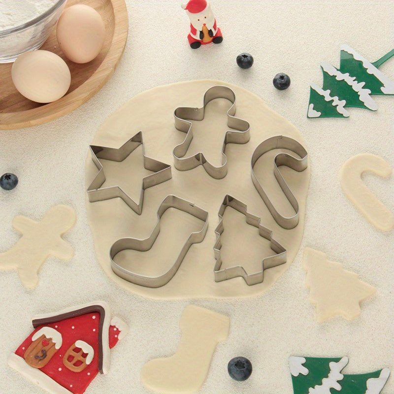 Kit of 5 Cookie Cutters for Christmas Baking, made of Stainless Steel - DIY Baking Tools