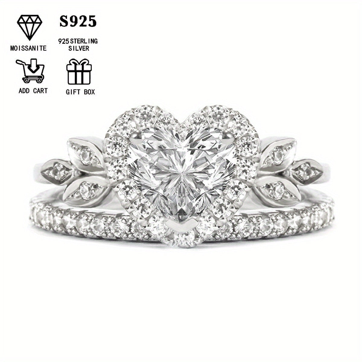 This exquisite 925 Sterling Silver Heart-Shaped Moissanite Princess Stacking Ring is a stunning choice for any special occasion. With a hypoallergenic 2ct or 1ct stone, it is perfect for engagements, wedding anniversaries, or as a Valentine's Day gift.