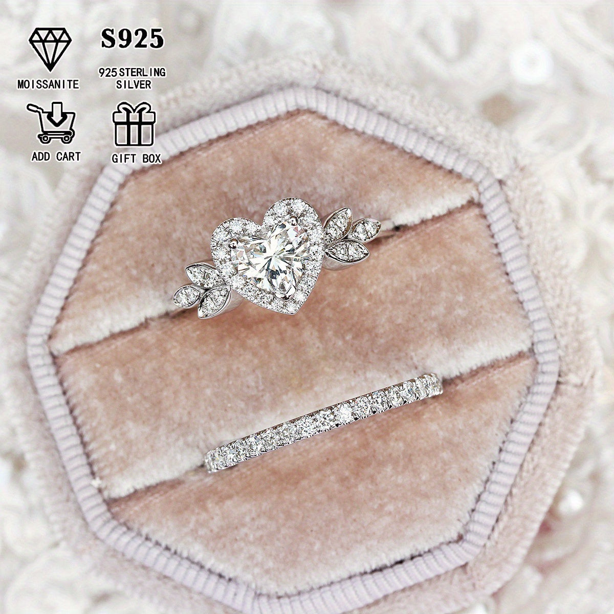 This exquisite 925 Sterling Silver Heart-Shaped Moissanite Princess Stacking Ring is a stunning choice for any special occasion. With a hypoallergenic 2ct or 1ct stone, it is perfect for engagements, wedding anniversaries, or as a Valentine's Day gift.