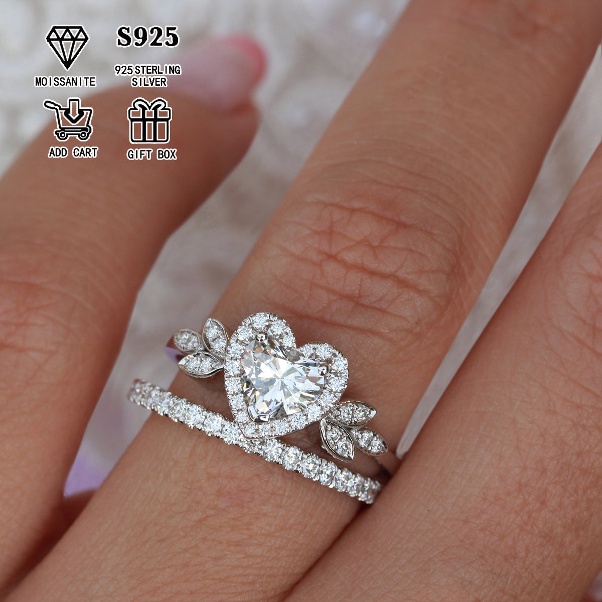 This exquisite 925 Sterling Silver Heart-Shaped Moissanite Princess Stacking Ring is a stunning choice for any special occasion. With a hypoallergenic 2ct or 1ct stone, it is perfect for engagements, wedding anniversaries, or as a Valentine's Day gift.