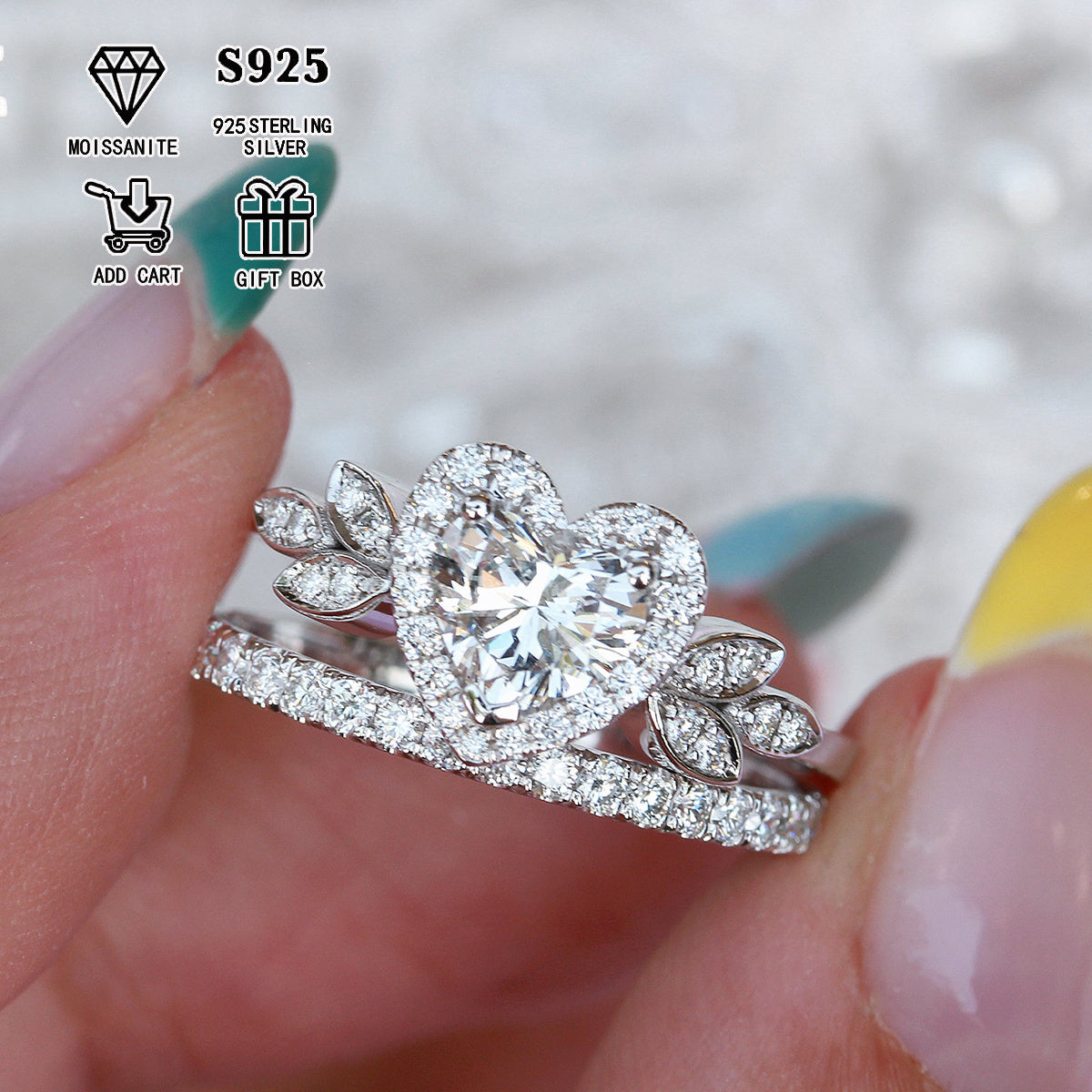 This exquisite 925 Sterling Silver Heart-Shaped Moissanite Princess Stacking Ring is a stunning choice for any special occasion. With a hypoallergenic 2ct or 1ct stone, it is perfect for engagements, wedding anniversaries, or as a Valentine's Day gift.