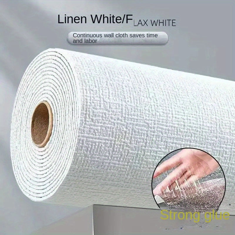 5M roll of linen wallpaper with self-adhesive backing, 3D textured design. Ideal for easy bedroom decor or rental renovation.