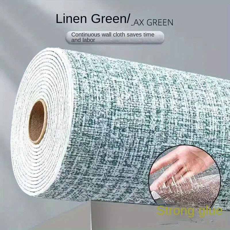 5M roll of linen wallpaper with self-adhesive backing, 3D textured design. Ideal for easy bedroom decor or rental renovation.