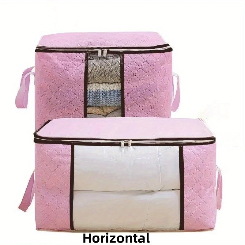 Spacious Cloth Storage Bag with Clear Window: Ideal for Organizing Quilts, Blankets, Bedding, and Clothing - Foldable Organizer for Clothes - Bedroom Storage Solution