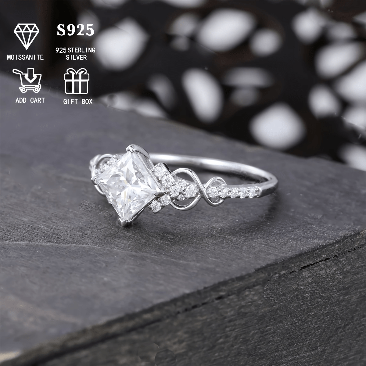 Stunning Vintage Infinity Design 2ct/1ct Moissanite Engagement Ring - crafted with Hypoallergenic Sterling Silver S925, Ideal for Women on Anniversaries & Valentine's Day. Includes Certificate and Luxury Gift Box.