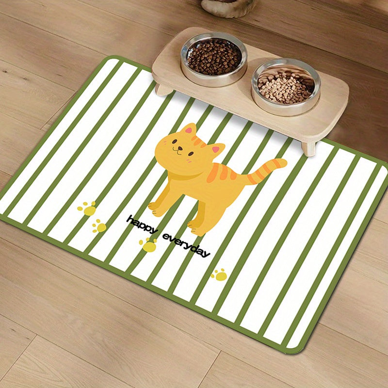 Waterproof and non-slip pet mat with anti-urine and anti-leak features for cat and dog bowls.