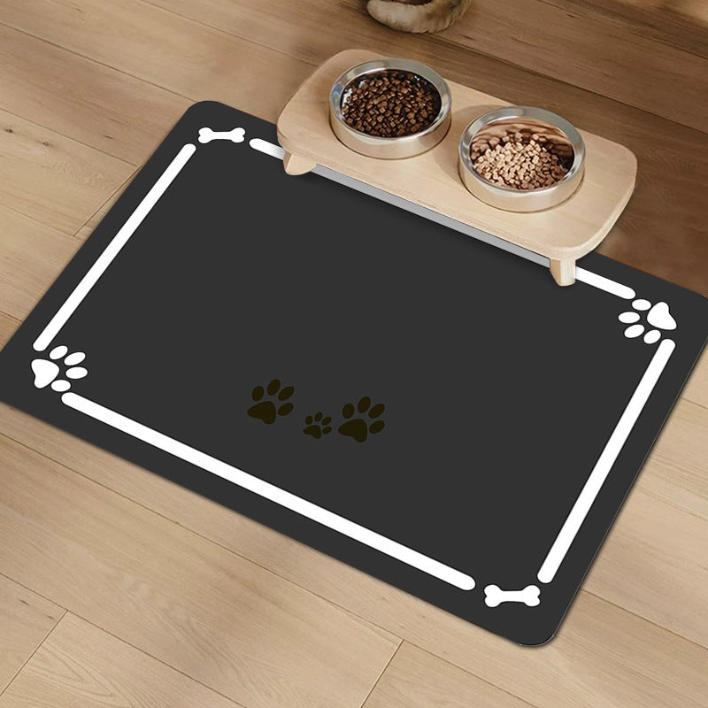 Waterproof and non-slip pet mat with anti-urine and anti-leak features for cat and dog bowls.