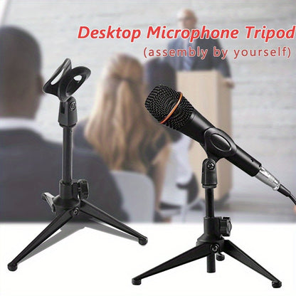 Adjustable microphone stand with XLR connector, portable and foldable for office and recording studio.