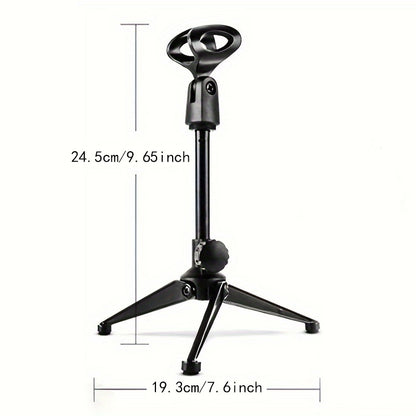 Adjustable microphone stand with XLR connector, portable and foldable for office and recording studio.