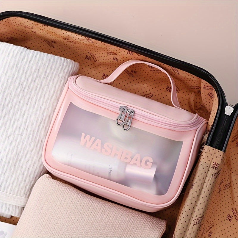 Durable and portable, this frosted PVC cosmetic bag has a large capacity and is water-resistant and translucent. Perfect for storing makeup and toiletries, this bag is the perfect travel companion.