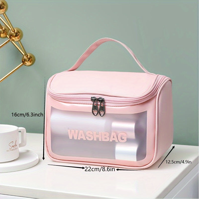 Durable and portable, this frosted PVC cosmetic bag has a large capacity and is water-resistant and translucent. Perfect for storing makeup and toiletries, this bag is the perfect travel companion.