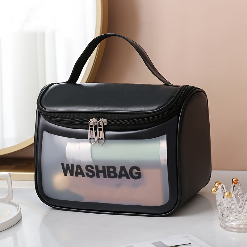 Durable and portable, this frosted PVC cosmetic bag has a large capacity and is water-resistant and translucent. Perfect for storing makeup and toiletries, this bag is the perfect travel companion.