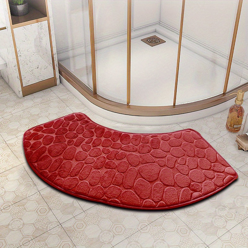 Non-Slip Fan-Shaped Bath Mat made of Polyester, Water Absorbent and Dirt Resistant, Machine Washable, Ideal for Larger Sized Showers