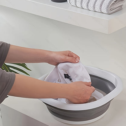 3-piece foldable basin set for various uses like face washing, vegetable rinsing, undergarment soaking, and foot soaking. No electricity or battery required. Ideal for living room, bathroom, and toilet use.