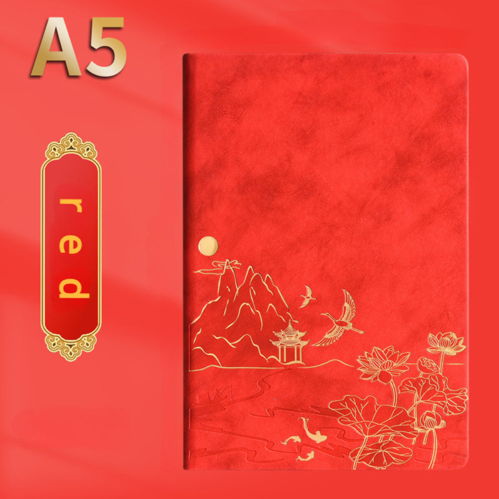 1 Pack Chinese Landscape Faux Leather Notebook and Pen Set with Traditional Artistic Design and Embossed Cover