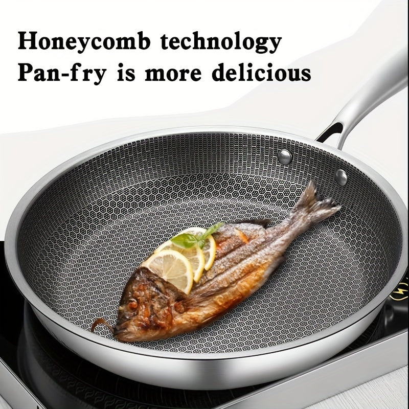 Stainless Steel Frying Pan with Honeycomb Nonstick Coating, 10.6-inch size for Cooking Eggs & Omelets, Suitable for Gas & Induction Cooktops, Sleek Cookware for Contemporary Kitchens, Hand Wash Recommended