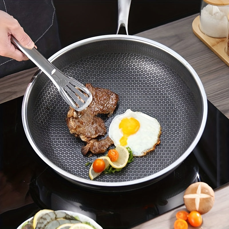 Stainless Steel Frying Pan with Honeycomb Nonstick Coating, 10.6-inch size for Cooking Eggs & Omelets, Suitable for Gas & Induction Cooktops, Sleek Cookware for Contemporary Kitchens, Hand Wash Recommended