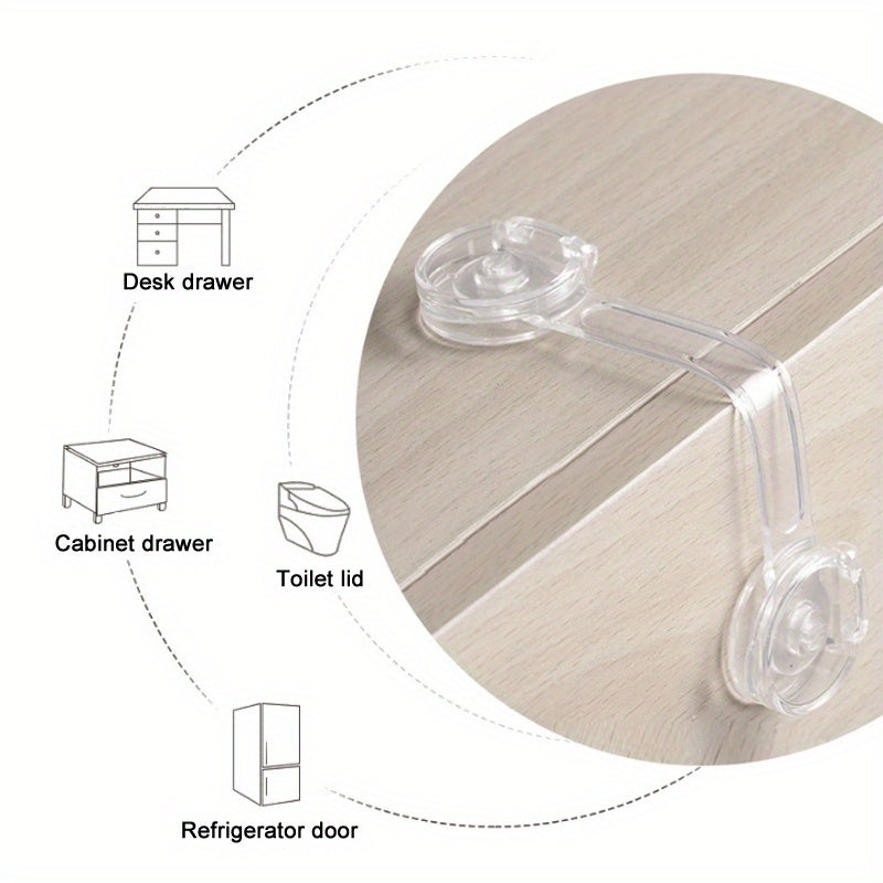 2/4 Pack of Transparent Safety Locks & Straps for Cabinets, Refrigerators, Drawers, and Toilets - Made with Lead-Free Plastic, Suitable for Children Ages 8 and Under