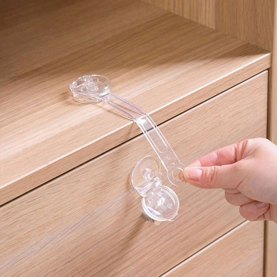 2/4 Pack of Transparent Safety Locks & Straps for Cabinets, Refrigerators, Drawers, and Toilets - Made with Lead-Free Plastic, Suitable for Children Ages 8 and Under